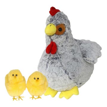 Pluche kip knuffel - 30 cm - grijs - met 2 kuikens, Verzenden, Nieuw