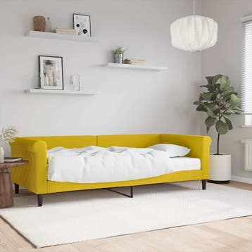 vidaXL Slaapbank met matras 90x200 cm fluweel geel, 90 cm, Eenpersoons, Verzenden, Nieuw