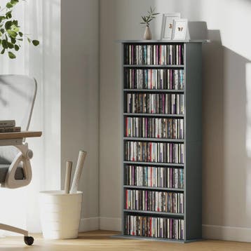 HOMCOM Opbergkast voor CD/DVD/Blu-ray - Grijs - 8 Vakken, 6, Verzenden, Nieuw