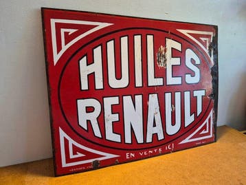 Huiles Renault - Email Japy - Emaille bord - Dubbelzijdig, Antiek en Kunst