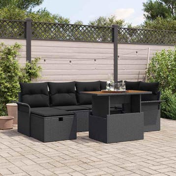 vidaXL Tuin Sofa Set 7 st Zwart poly rattan, Verzenden, Nieuw, Rotan, 7 zitplaatsen