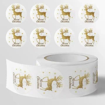Sluitstickers kerstetiketten merry christmas wit & goud, Ophalen of Verzenden, Nieuw