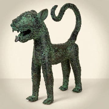 Léopard en bronze à patine verte - sculptuur - Nigeria