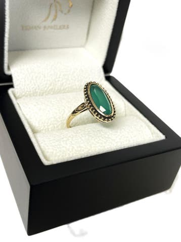 14 Karaat Gouden Vintage Ring Gefacetteerd Groen Agaat - 18, Ophalen, Nieuw, 17 tot 18, Met edelsteen