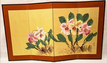 Bybu kamerscherm - Hout, Zijde, Messing - Japan -, Antiek en Kunst