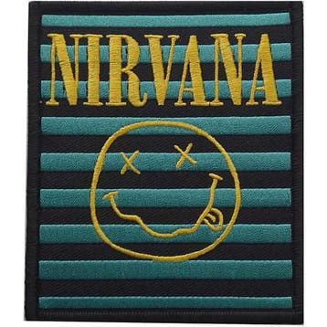 Nirvana - Logo + Smiley Stripes patch officiële merchandise, Verzamelen, Ophalen of Verzenden, Nieuw, Kleding
