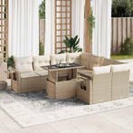 vidaXL 9-delige Loungeset met kussens poly rattan beige, Tuin en Terras, Verzenden, Nieuw, Rotan, Loungeset