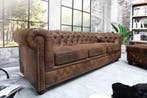 Chesterfield 3-zitsbank 205cm antiekbruin met knoopstiksel, Ophalen of Verzenden, Nieuw