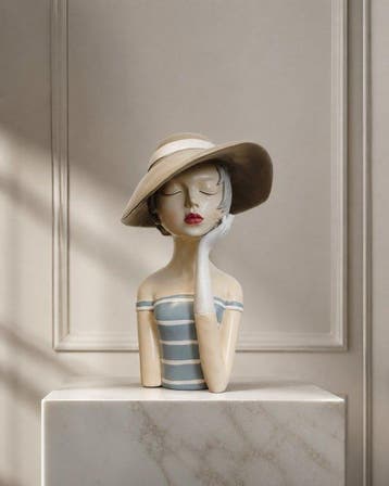 Buste, Elegante Lady Bust met Brede Hoed – Art Deco Inspired, Antiek en Kunst
