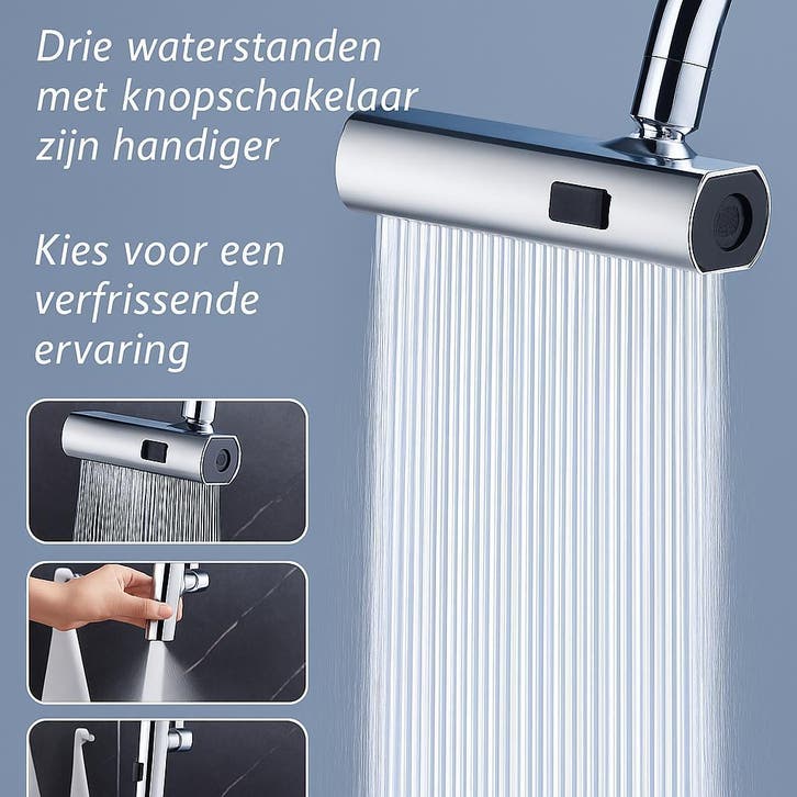 3-in-1 Waterval Kraanopzetstuk, Doe-het-zelf en Verbouw, Sanitair, Kraan, Nieuw, Chroom, Verzenden
