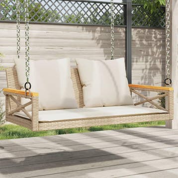 vidaXL Schommelbank met kussens 109x62x40 cm poly rattan, Verzenden, Nieuw