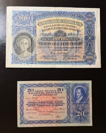 Zwitserland. - 20, 100 Franken - 1947/1952 - Pick 35 e 39