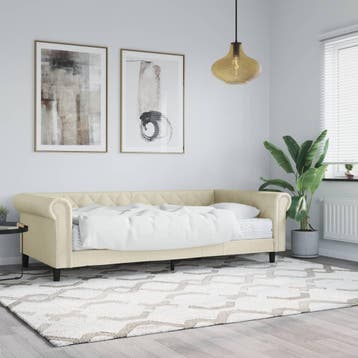 vidaXL Slaapbank met matras 90x200 cm kunstleer crèmekleurig, Overige materialen, 90 cm, Eenpersoons, Verzenden