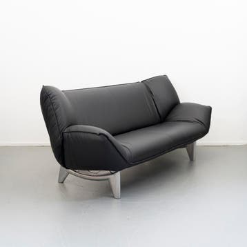 2x Leolux Tango 3-zits/223cm Bank Zwart Leer - Gepolijst, Driepersoons, 75 tot 100 cm, Ophalen of Verzenden, Zo goed als nieuw