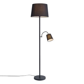 Klassieke vloerlamp zwart met zwarte kap en leeslampje -, Verzenden, Nieuw, Design