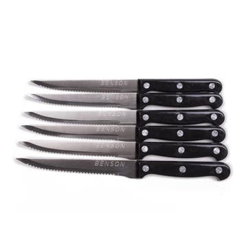 Benson Steakmessenset - RVS - Gekarteld Lemmet - Zwart -..., Ophalen of Verzenden, Nieuw