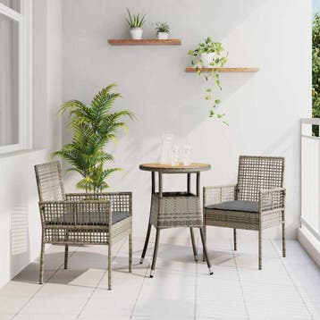 vidaXL Tuin eettafelset 3 st Grijs poly rattan, Verzenden, Nieuw, Rotan, 3 zitplaatsen