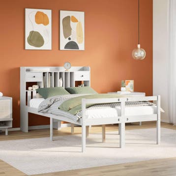 vidaXL Bed met boekenkast zonder matras grenenhout wit, Verzenden, Wit, 190 cm of minder, Overige maten