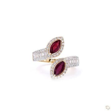 Ring - 18 karaat Geel goud - 1.59ct. tw. Robijn - Diamant, Nieuw