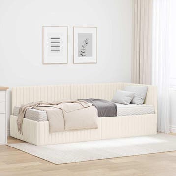 vidaXL Hoekbedframe met Matras met hoofdeinde 2 st Crème, Huis en Inrichting, Verzenden, Nieuw, Crème, Stof