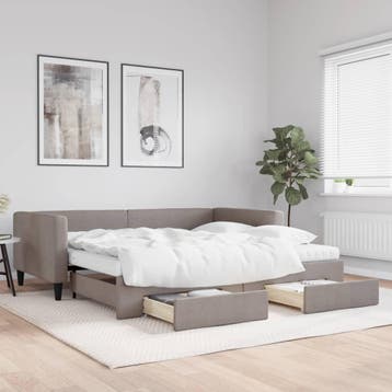 vidaXL Slaapbank met onderschuifbed en lades 100x200 cm stof, 100 cm, Eenpersoons, Verzenden, Nieuw
