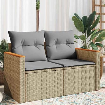 vidaXL Tuinbank 2-zits met kussens poly rattan beige, Tuin en Terras, Verzenden, Nieuw