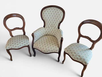 Zitgroep (3) - Hout, Textiel - Set Poltrone Vintage