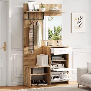 Halmeubel met Spiegel en Schoenkast – Garderobeset 190 cm, Huis en Inrichting, Kasten | Kledingkasten, Verzenden, Nieuw