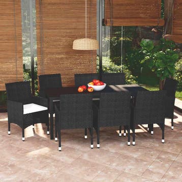 vidaXL 9-delige Tuinset met kussens poly rattan zwart, Verzenden, Nieuw, 8 zitplaatsen, Tuinset