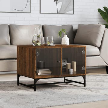 vidaXL Coffee Table Brown Oak Medium Engineered wood, glass,, Verzenden, Nieuw, Overige houtsoorten, 50 tot 100 cm