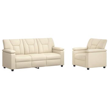 vidaXL Bankstel 2 pcs Crèmekleurig Kunstleer, Huis en Inrichting, Verzenden, Nieuw, Leer, 150 tot 200 cm