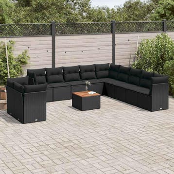 vidaXL 12-delige Loungeset met kussens poly rattan zwart, Verzenden, Nieuw, Loungeset