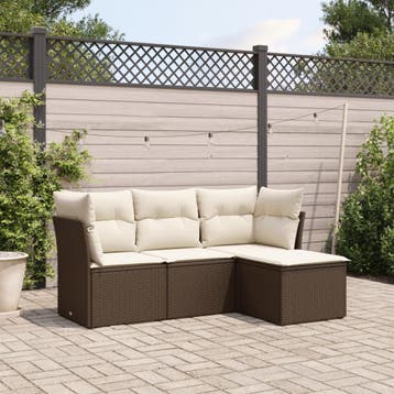 vidaXL 4-delige Loungeset met kussens poly rattan bruin, Verzenden, Nieuw, Loungeset