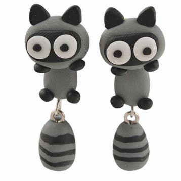 Fako Bijoux - Oorbellen - Dansende Wasbeer - Grijs, Verzenden, Nieuw