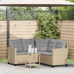 vidaXL Tuinbank met tafel en kussens L-vormig beige poly, Verzenden, Nieuw