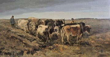 W. G. F. Jansen (1871-1949) - Koeien aan de ploeg