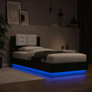 vidaXL Bedframe met Hoofdeinde Zwart eiken Bewerkt hout, Verzenden, Nieuw, Zwart, Hout