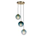 Smart hanglamp messing incl. 3 WiFi ST64 met blauw glas -, Verzenden, Nieuw, Glas, Art Deco