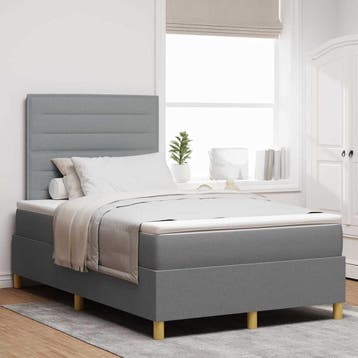 vidaXL LED Box Spring Bed met matras Lichtgrijs 120 x 190 cm, Verzenden, Nieuw, Stof
