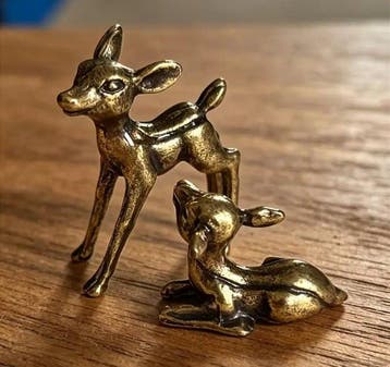 Vintage Distressed Metal Solid Deer Figurine 2pcs Set, Mini