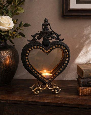 Lantaarn - Glas, Metaal - Heart shaped candle holde
