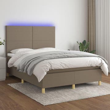 vidaXL Boxspring met matras en LED stof taupe 140x190 cm, Verzenden, Stof, Nieuw, Tweepersoons