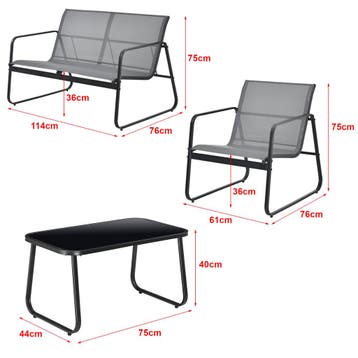 Tuinset 4-delig Palencia loungeset lichtgrijs en zwart, Verzenden, Nieuw