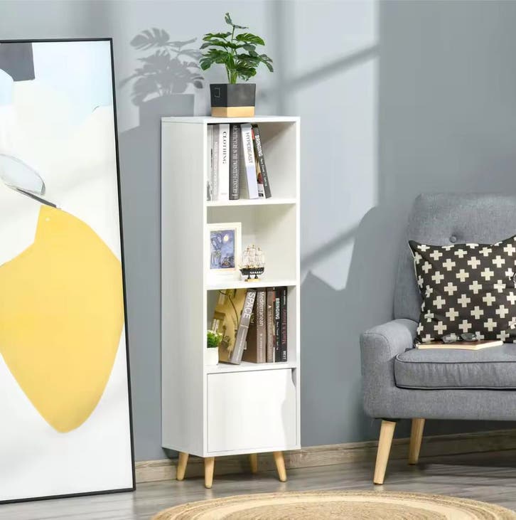 Nieuwe Witte Boekenkast met Houten poten | 3 planken 1 Deur, Huis en Inrichting, Kasten | Boekenkasten, Nieuw, Met deur(en), Met plank(en)