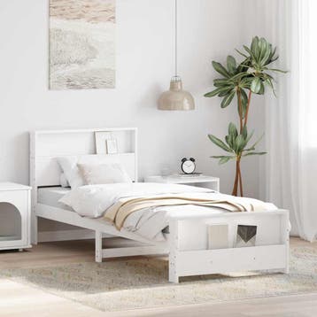 vidaXL Bedframe met plank Wit 75 x 190 cm Massief grenenhout, Eenpersoons, Verzenden, Wit, Nieuw