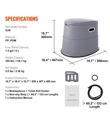 Draagbaar Camping Toilet 5L met Emmer en Papierhouder, Verzenden, Nieuw
