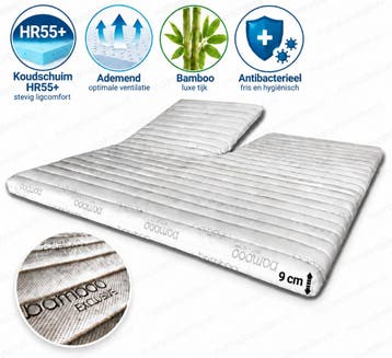 HR55+ Koudschuim Split Topper BAMBOO 9 cm | - 160/200, Verzenden, Nieuw, Wit, Overige typen