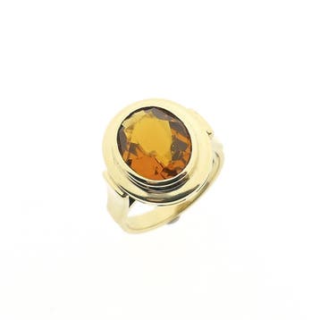 Vintage gouden solitair ring met citrien, Gebruikt, Ophalen of Verzenden, 17 tot 18, Met edelsteen