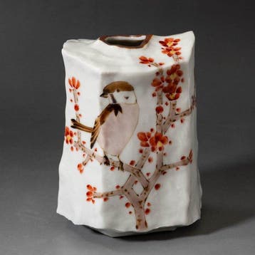 Kutani-aardewerk Kleine Pot met Vogel en Bloemen - Keramiek
