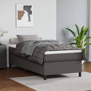 vidaXL Boxspring bed kunstleer grijs 80x200 cm, Overige materialen, Eenpersoons, Verzenden, Nieuw